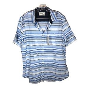Free planet men’s short sleeve button front blue striped shirt size XL